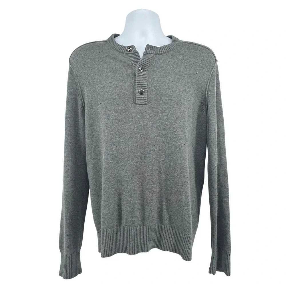 Banana Republic Henley Sweater Mens Size M Gray Cotton Blend Preppy Layering